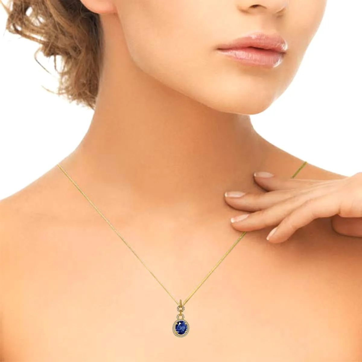 MauliJewels Engagement Necklace for Women 2.60 Carat Unique Oval Shape Gemstone And Diamond Pendant 4 prongs 10K Yellow Gold With 18'' Chain