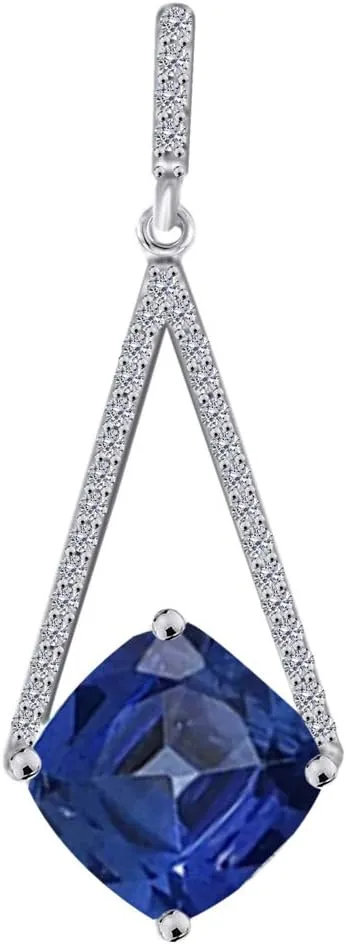 MauliJewels Engagement Necklace for Women 4.15 Carat Cushion Cut Gemstone And Adorable Diamond Pendant 4 prongs 10K White Gold With 18'' Chain