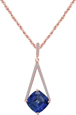 MauliJewels Engagement Necklace for Women 4.15 Ct Ttw Cushion Cut Gemstone And Adorable Diamond Pendant Prong-Setting 10K Rose Gold With 18'' Box Chain