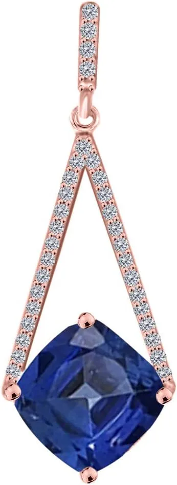 MauliJewels Engagement Necklace for Women 4.15 Ct Ttw Cushion Cut Gemstone And Adorable Diamond Pendant Prong-Setting 10K Rose Gold With 18'' Box Chain