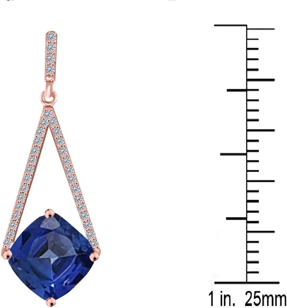 MauliJewels Engagement Necklace for Women 4.15 Ct Ttw Cushion Cut Gemstone And Adorable Diamond Pendant Prong-Setting 10K Rose Gold With 18'' Box Chain