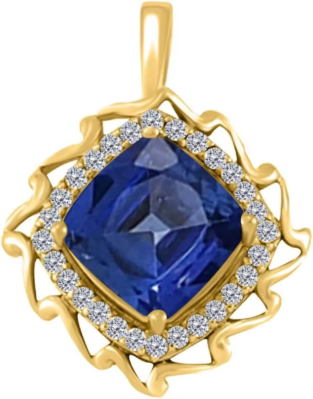 MauliJewels Engagement Necklace for Women 5.45 Carat Diamond And Cushion Cut Gemstone Yellow Gold Pendant 4 prongs 10K With 18'' Chain