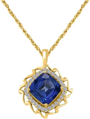 MauliJewels Engagement Necklace for Women 5.45 Carat Diamond And Cushion Cut Gemstone Yellow Gold Pendant 4 prongs 10K With 18'' Chain
