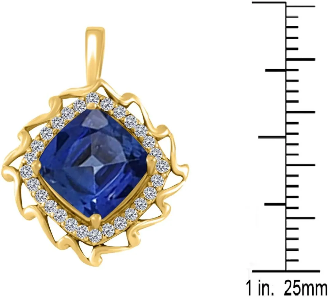 MauliJewels Engagement Necklace for Women 5.45 Carat Diamond And Cushion Cut Gemstone Yellow Gold Pendant 4 prongs 10K With 18'' Chain