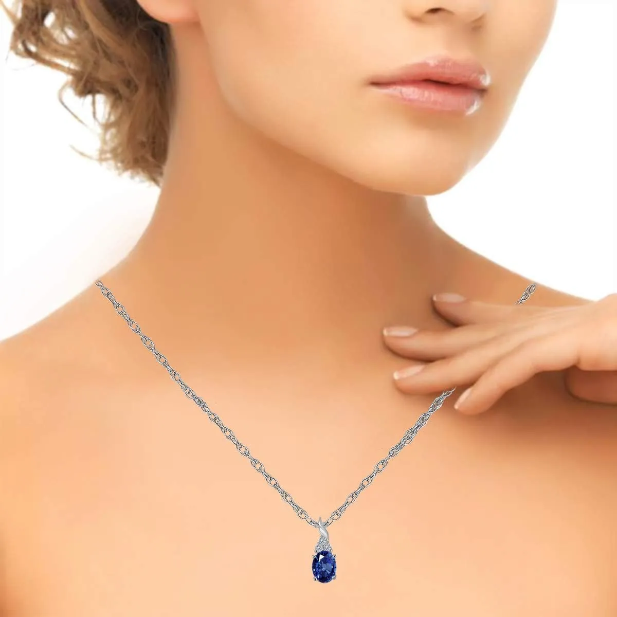 MauliJewels Engagement Necklace Women 1.35 Carat Three Stone Diamond and Gemstone Pendant 4 prongs 10K White Gold With 18'' Chain