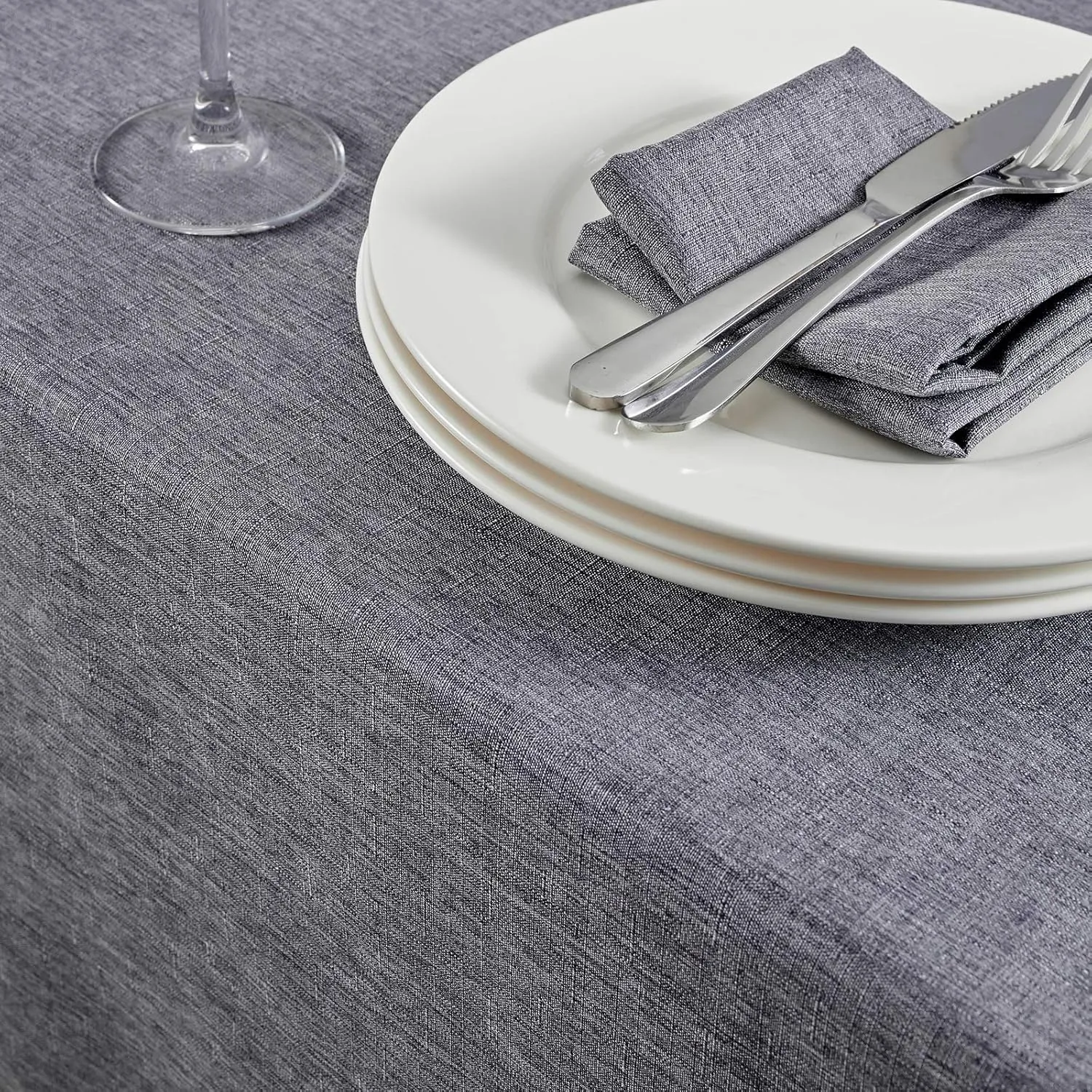 Mebakuk Rectangle Table Cloth Linen Farmhouse Tablecloth Waterproof Anti-Shrink Soft and Wrinkle Resistant Decorative Fabric Table Cover for Kitchen (Dark Grey, 60" x 84" (6-8 Seats))