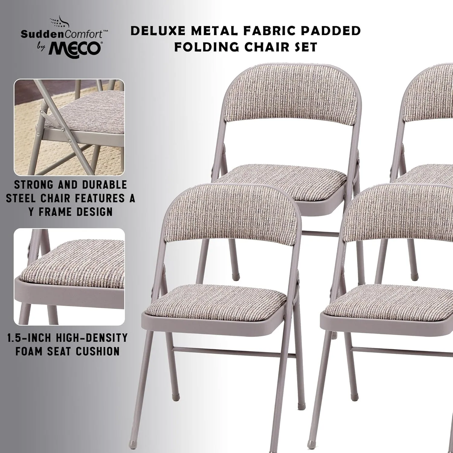 MECO 4 Pack Padded Folding Chairs, Fabric Foldable Card Table Chair, Chicory Lace