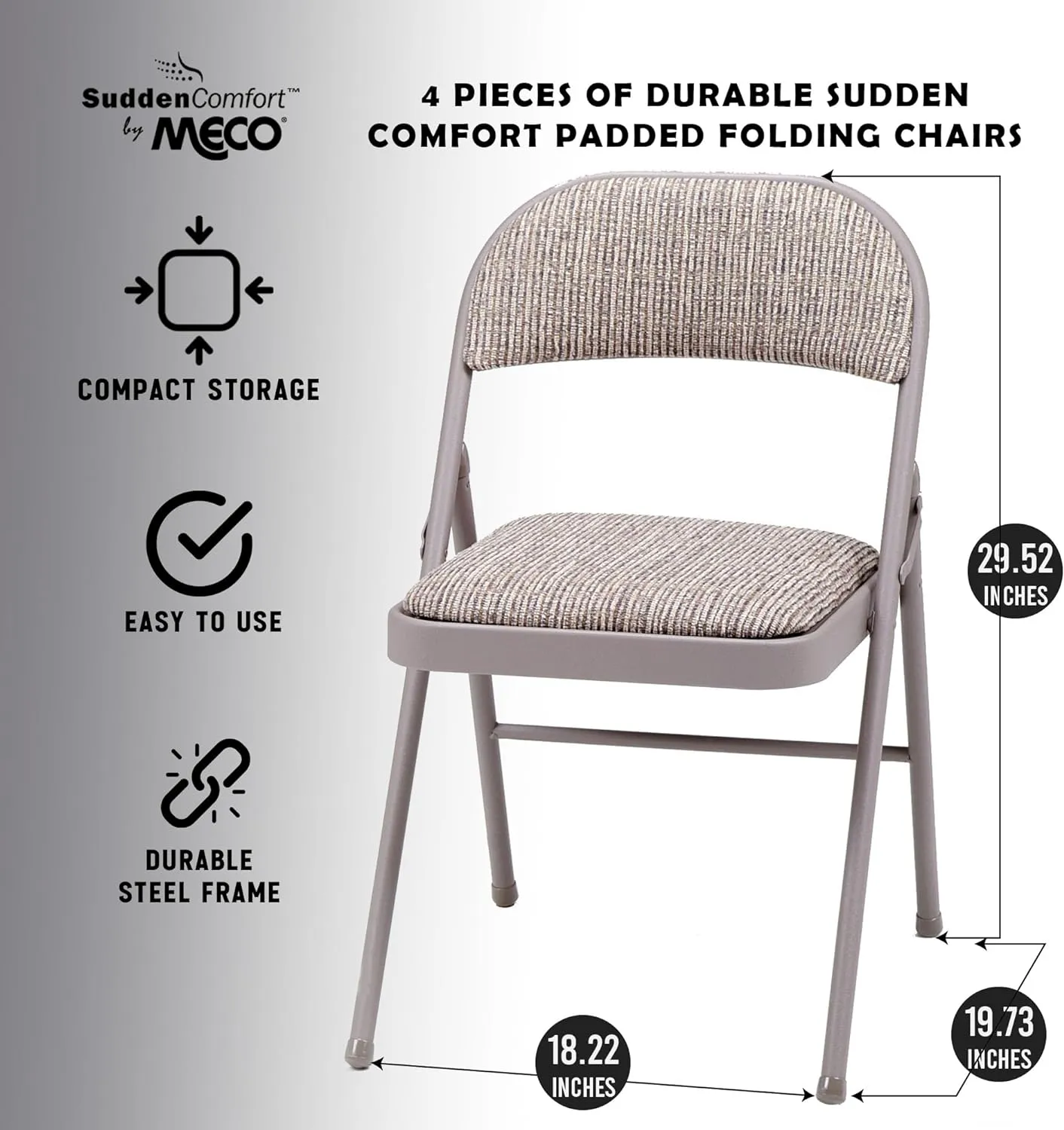 MECO 4 Pack Padded Folding Chairs, Fabric Foldable Card Table Chair, Chicory Lace
