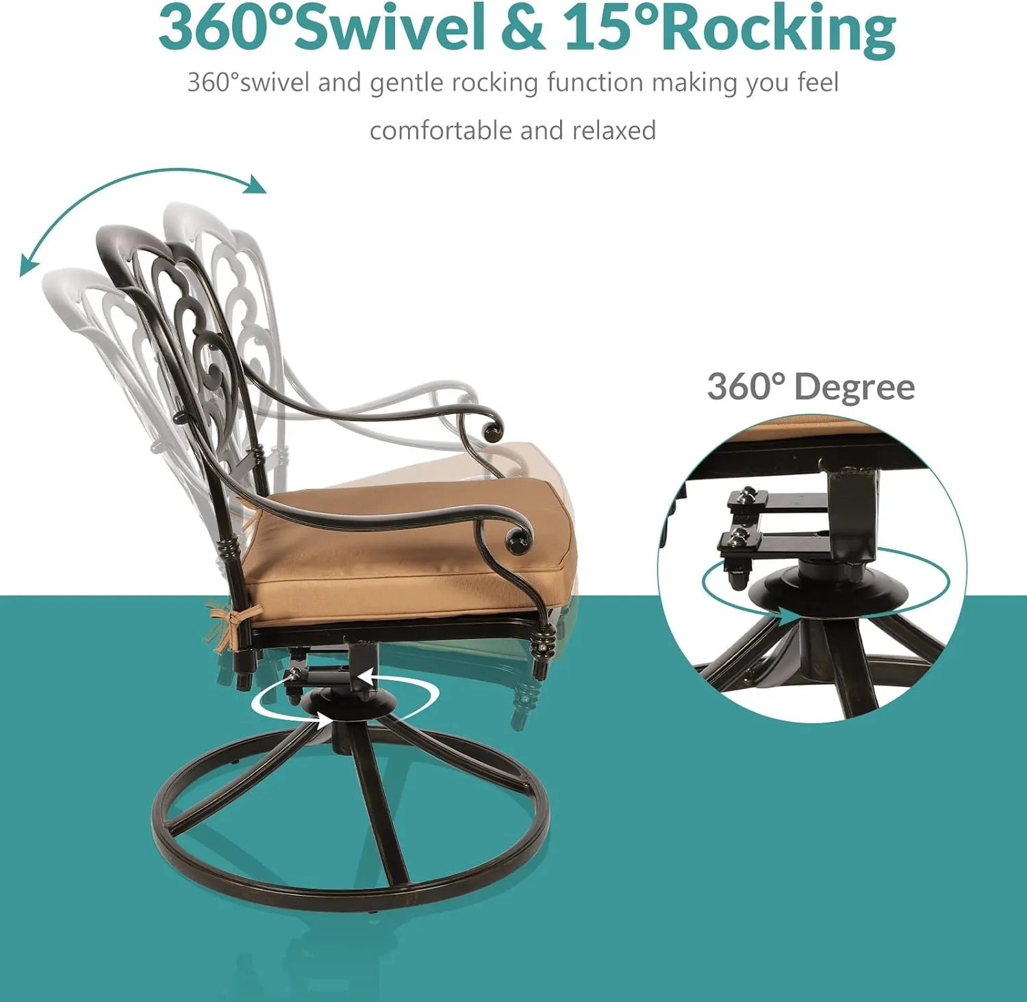 MEETWARM 9-Piece Outdoor Patio Dining Set, All-Weather Cast Aluminum Patio Conversation Set for Backyard Garden Deck with 8 Cushioned Swivel Rocker Chairs, 1 Oval Table, 2" Umbrella Hole