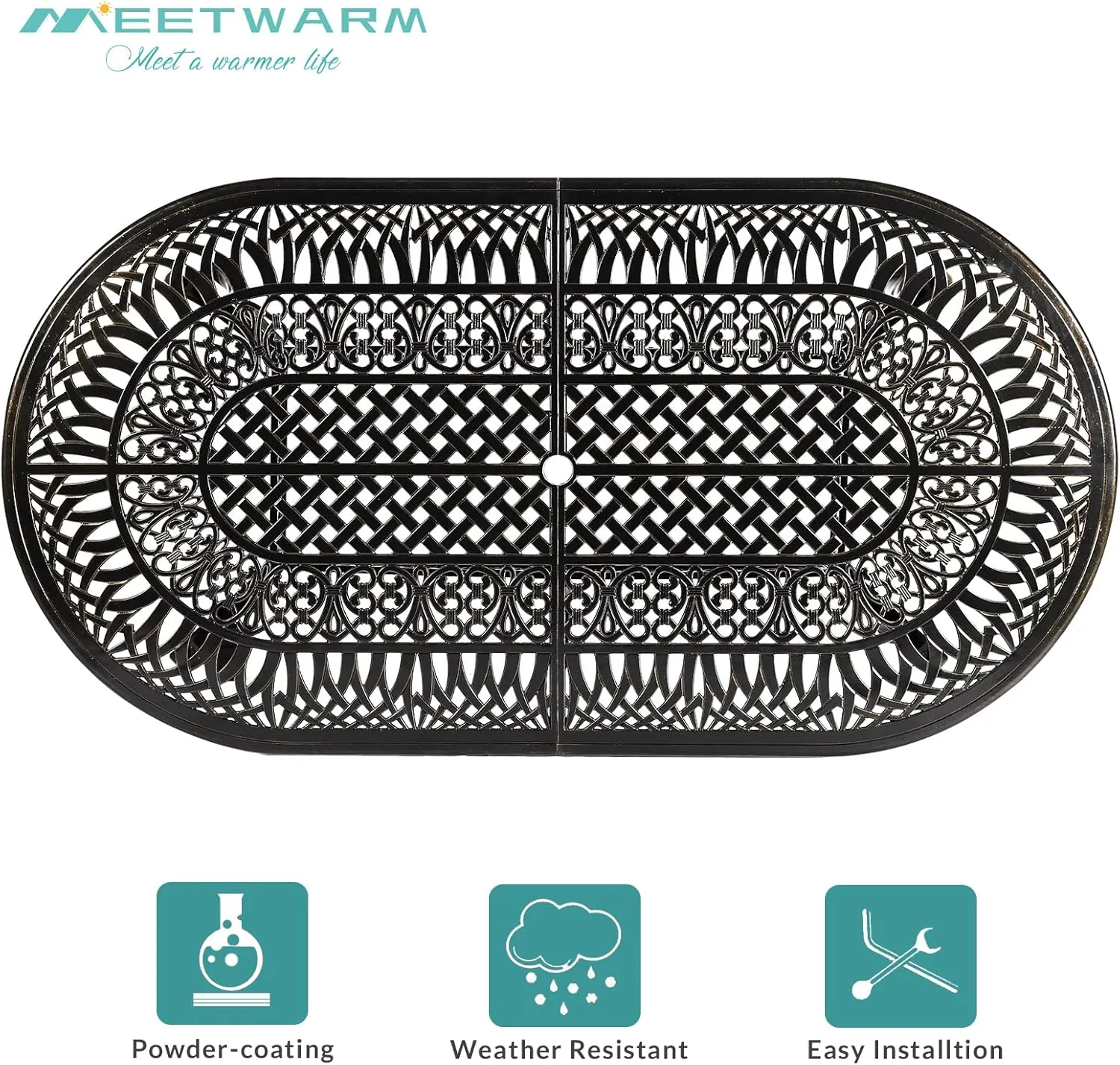 MEETWARM 9-Piece Outdoor Patio Dining Set, All-Weather Cast Aluminum Patio Conversation Set for Backyard Garden Deck with 8 Cushioned Swivel Rocker Chairs, 1 Oval Table, 2" Umbrella Hole