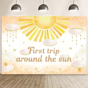 MEHOFOND 7x5ft Sun 1st Birthday Backdrop First Trip Around The Sun Photography Background Boho Watercolor Sunshine First Bday Party Decor Sunrise Clouds Kids Newborn Bday Party Banner Photo Props