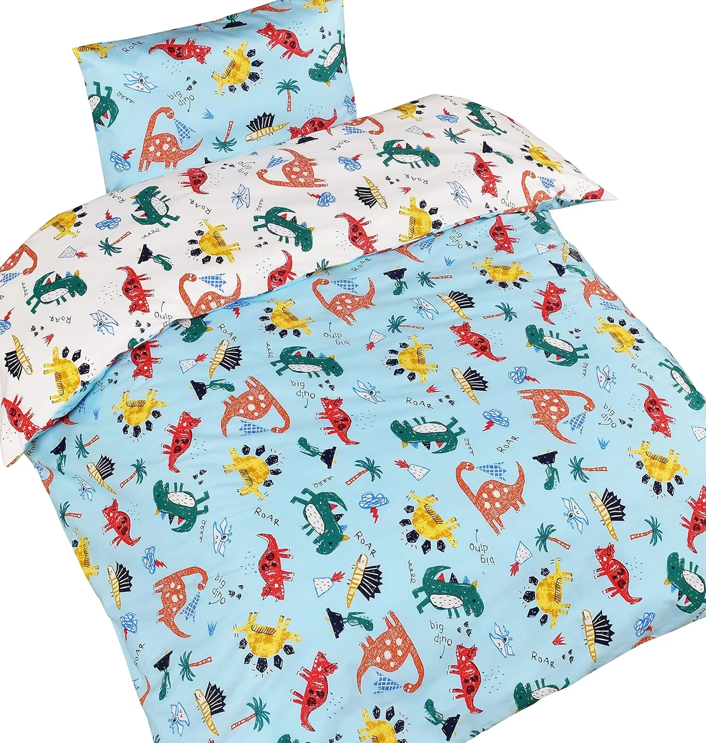 MEJU Dinosaur 100% Cotton Duvet Cover 43" X 59"   Pillowcase 13" X19" Bedding Set with Zipper Closure for Baby Toddler Boys Girls Crib Bed Decoration Gift (Dinoaur)