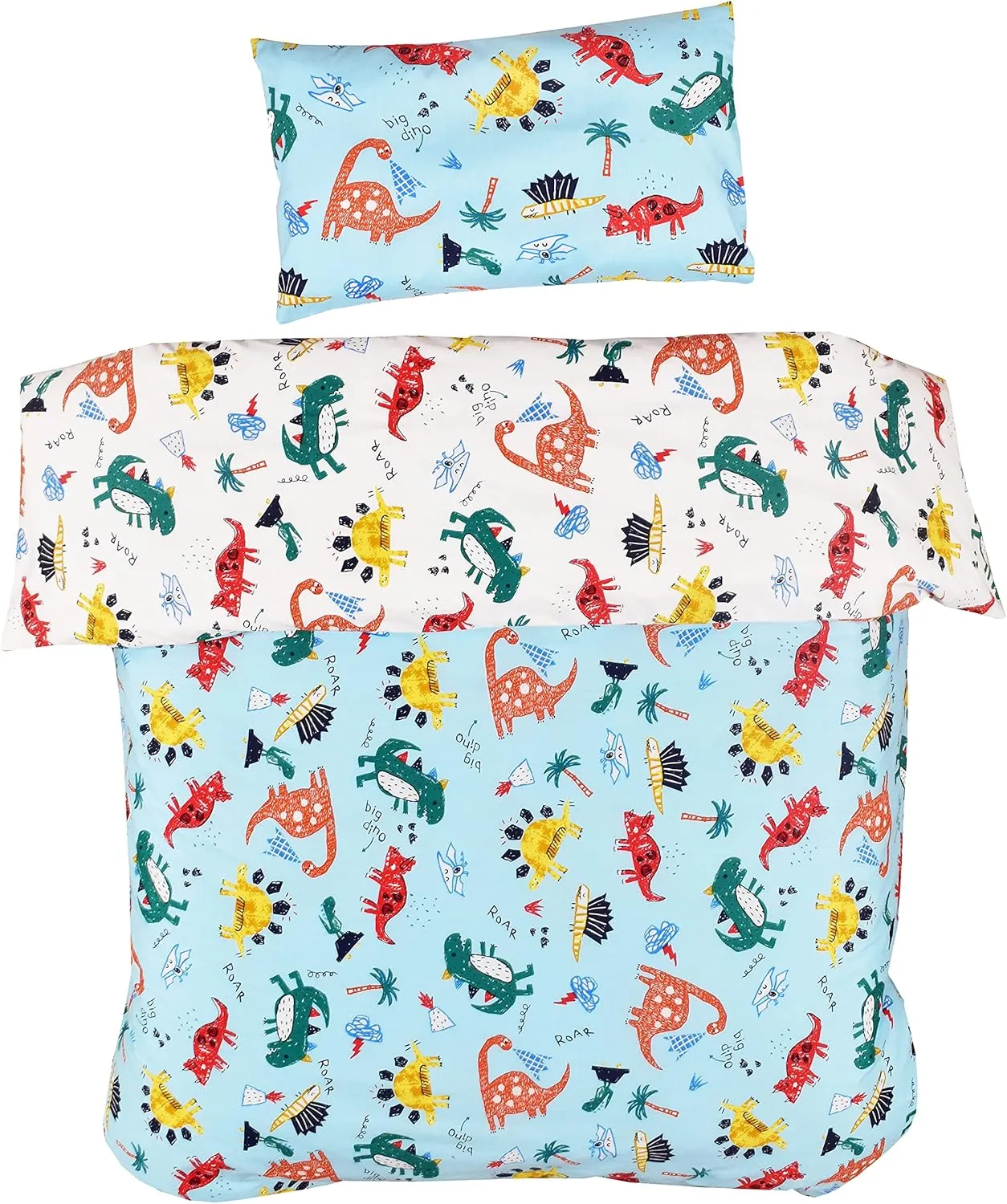 MEJU Dinosaur 100% Cotton Duvet Cover 43" X 59"   Pillowcase 13" X19" Bedding Set with Zipper Closure for Baby Toddler Boys Girls Crib Bed Decoration Gift (Dinoaur)