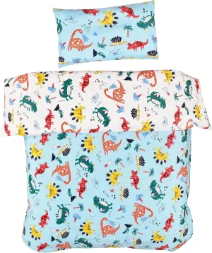 MEJU Dinosaur 100% Cotton Duvet Cover 43" X 59"   Pillowcase 13" X19" Bedding Set with Zipper Closure for Baby Toddler Boys Girls Crib Bed Decoration Gift (Dinoaur)