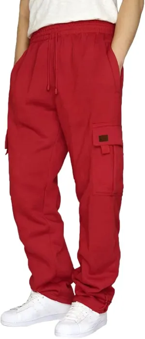 Men's Heavyweight Fleece Cargo Sweatpants Stretch Elastic Waist Jogger Sport Pants Drawstring Sports Trousers Mens Sweats