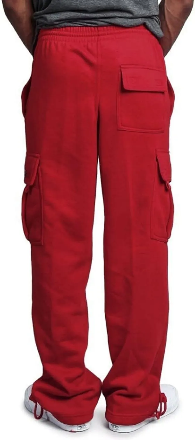 Men's Heavyweight Fleece Cargo Sweatpants Stretch Elastic Waist Jogger Sport Pants Drawstring Sports Trousers Mens Sweats