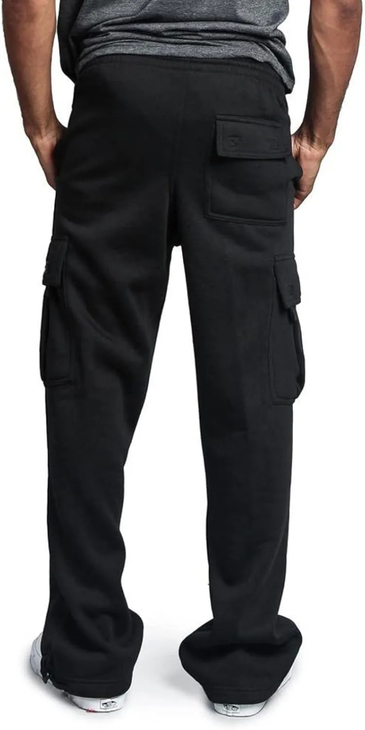 Men's Heavyweight Fleece Cargo Sweatpants Stretch Elastic Waist Jogger Sport Pants Drawstring Sports Trousers Mens Sweats