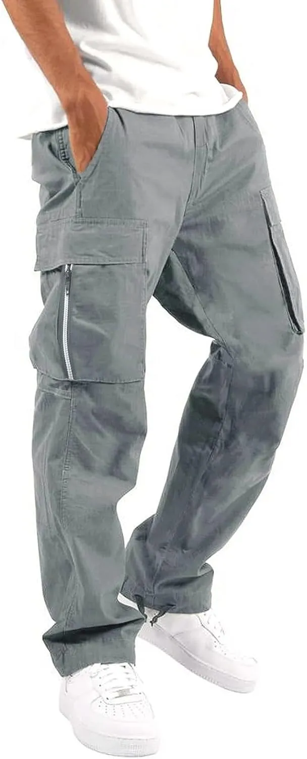 Mens Outdoor Hiking Cargo Pants Hat Multi Woven Pocket Foot Rope Solid Pants Street Cargo Cargo Tactical Pants for