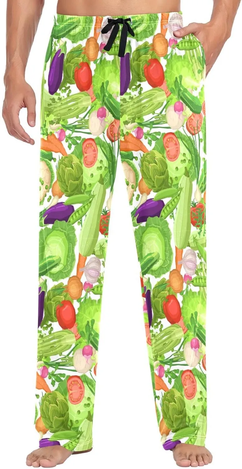 Men's Pajama Bottoms Fresh Vegetables Red Pepper Mens Pajama Pants Cute Cabbage Tomatoes Cotton Pj Bottoms Sleepwear S