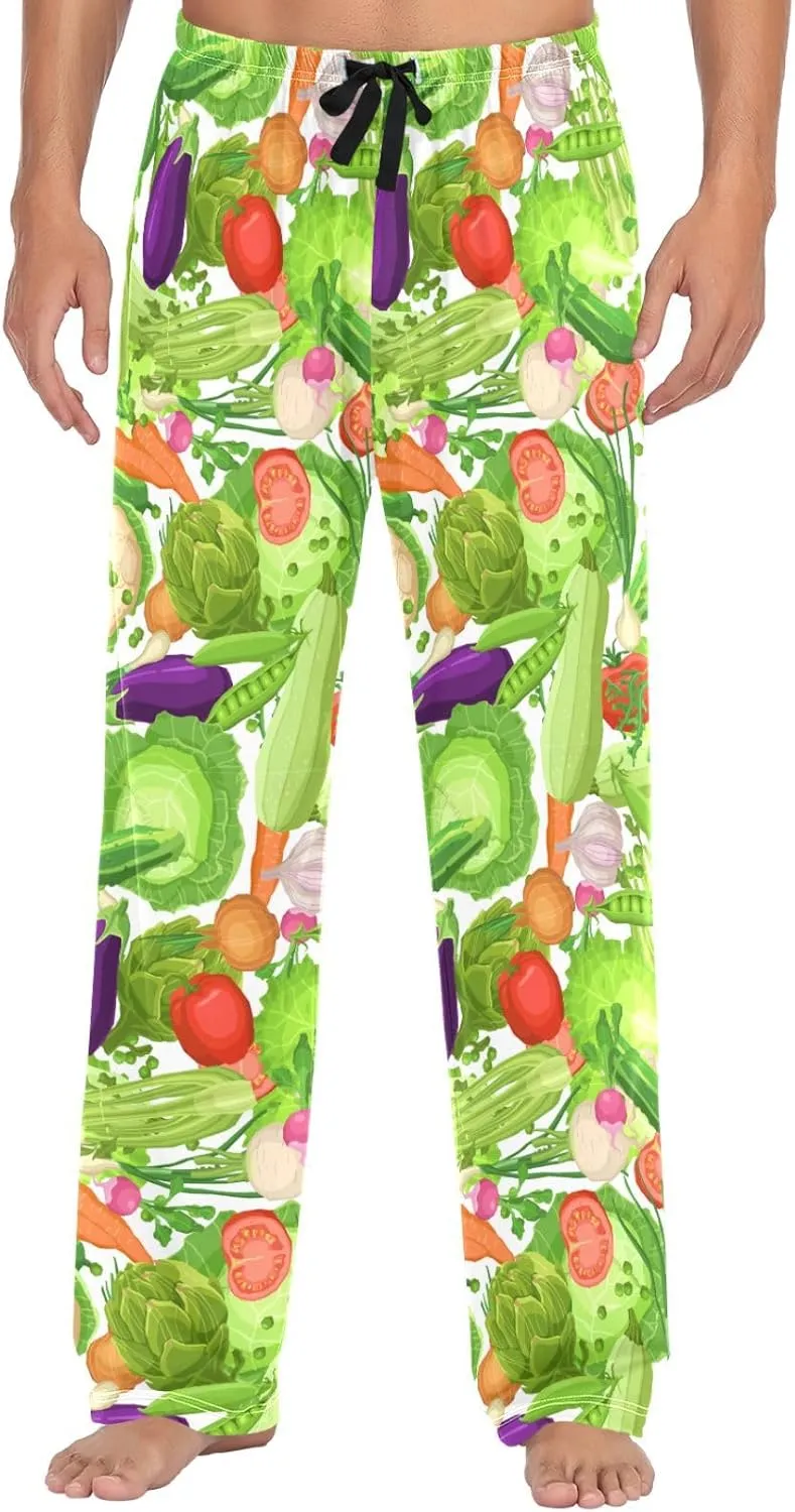 Men's Pajama Bottoms Fresh Vegetables Red Pepper Mens Pajama Pants Cute Cabbage Tomatoes Cotton Pj Bottoms Sleepwear S