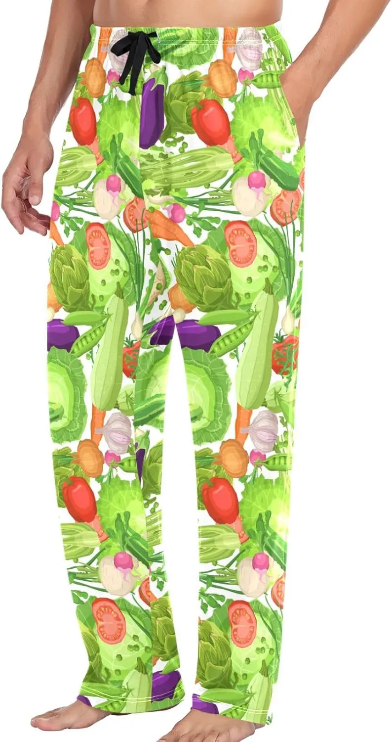 Men's Pajama Bottoms Fresh Vegetables Red Pepper Mens Pajama Pants Cute Cabbage Tomatoes Cotton Pj Bottoms Sleepwear S
