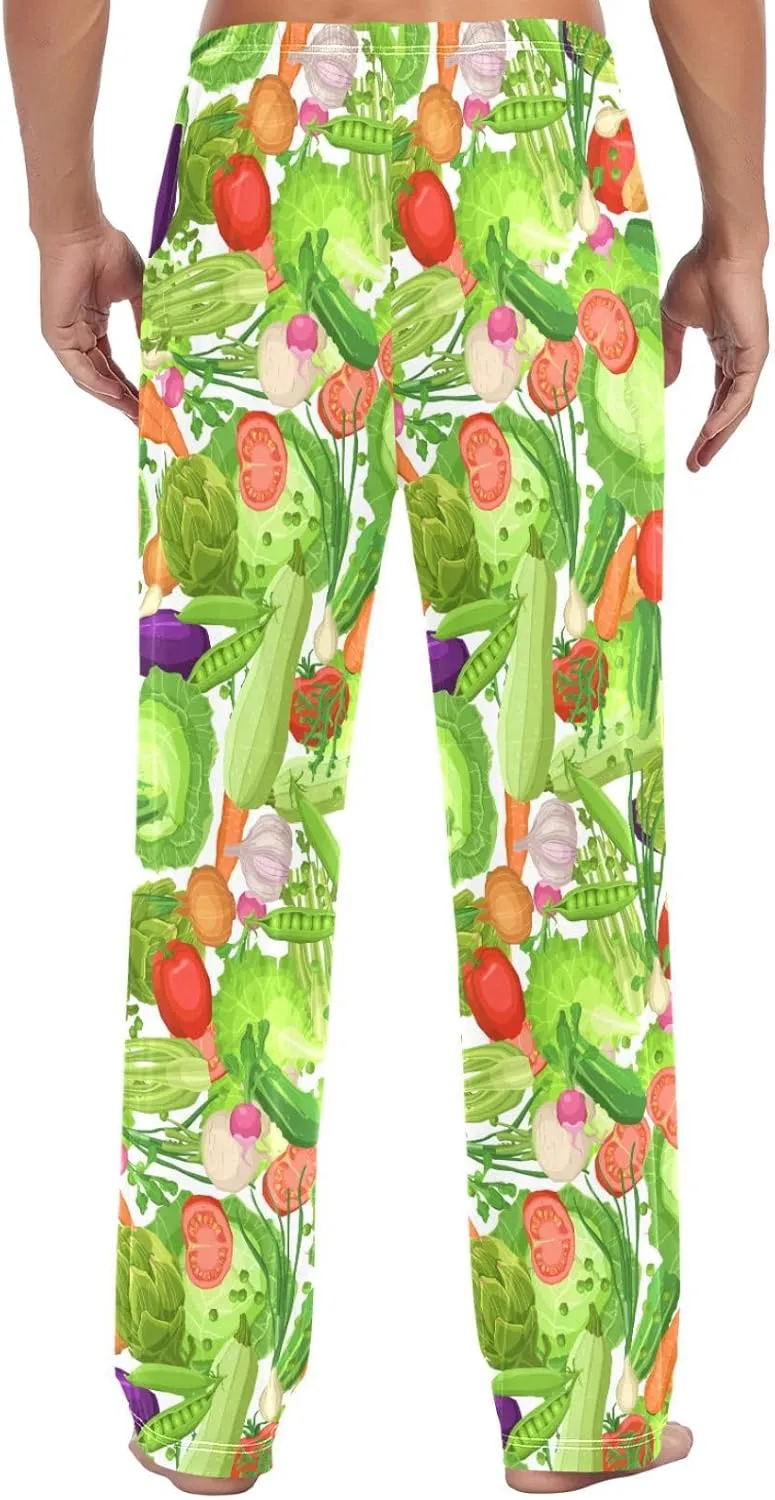 Men's Pajama Bottoms Fresh Vegetables Red Pepper Mens Pajama Pants Cute Cabbage Tomatoes Cotton Pj Bottoms Sleepwear S