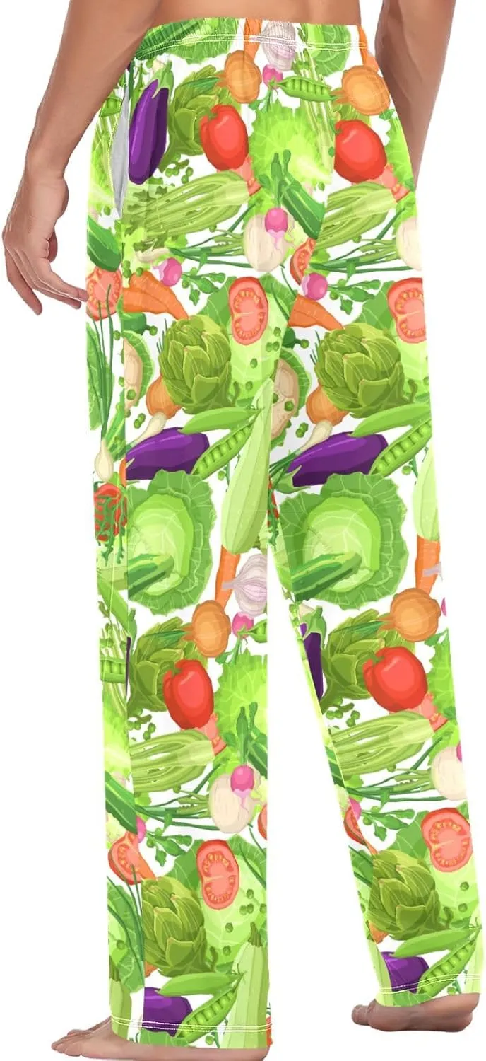 Men's Pajama Bottoms Fresh Vegetables Red Pepper Mens Pajama Pants Cute Cabbage Tomatoes Cotton Pj Bottoms Sleepwear S