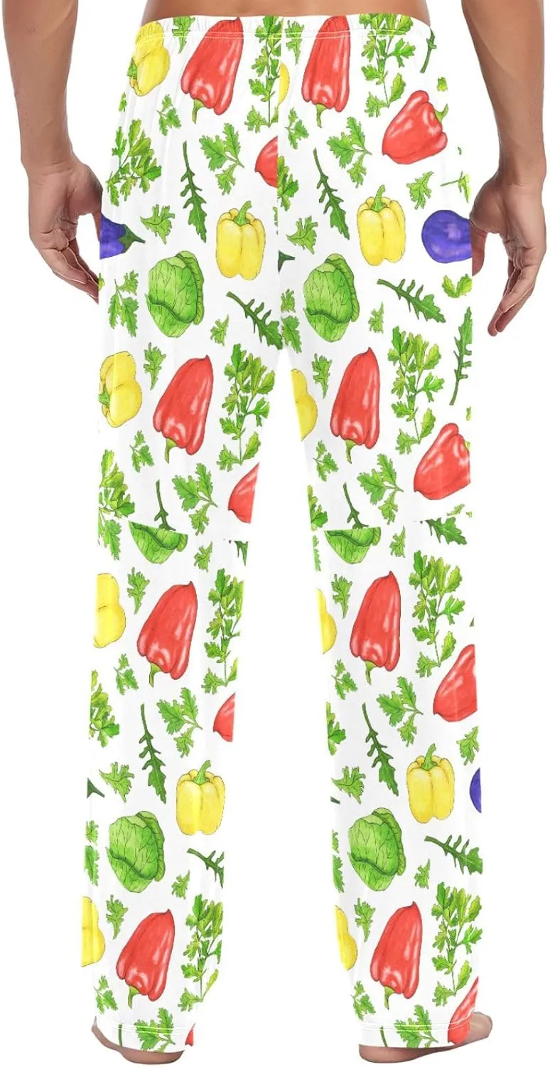 Men's Pajama Bottoms Green Cabbage Bell Pepper Mens Pajama Pants Vegetable Parsley Red Chili Cotton Pj Bottoms Sleepwear S