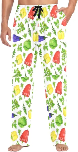Men's Pajama Bottoms Green Cabbage Bell Pepper Mens Pajama Pants Vegetable Parsley Red Chili Cotton Pj Bottoms Sleepwear S