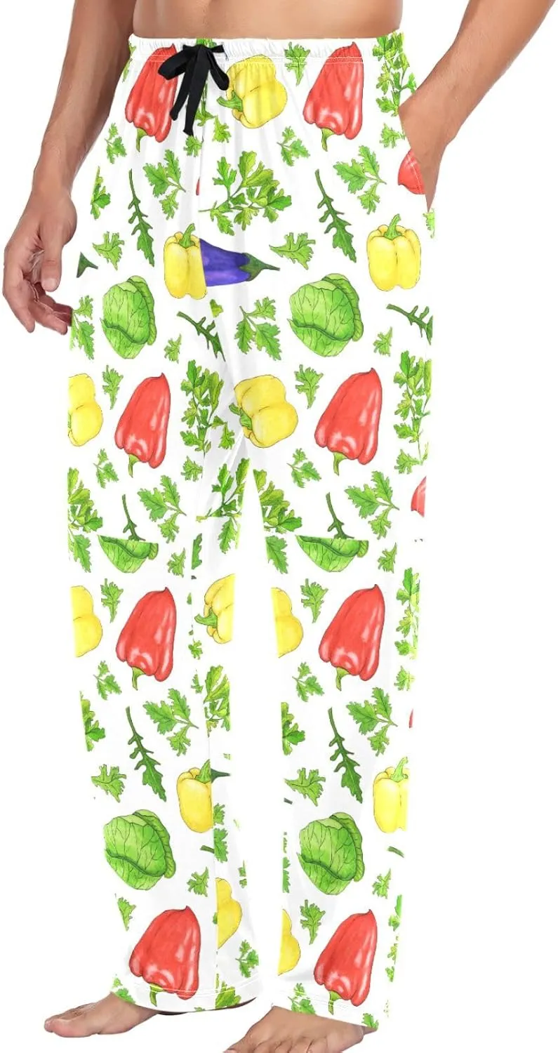 Men's Pajama Bottoms Green Cabbage Bell Pepper Mens Pajama Pants Vegetable Parsley Red Chili Cotton Pj Bottoms Sleepwear S