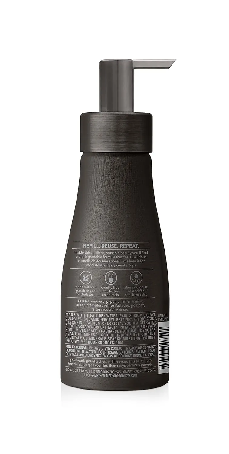 Method Premium Foaming Hand Wash, Vetiver   Amber, Reusable Black Aluminum Bottle, Biodegradable Formula, 10 fl oz (Pack of 3)