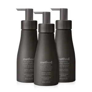 Method Premium Foaming Hand Wash, Vetiver   Amber, Reusable Black Aluminum Bottle, Biodegradable Formula, 10 fl oz (Pack of 3)