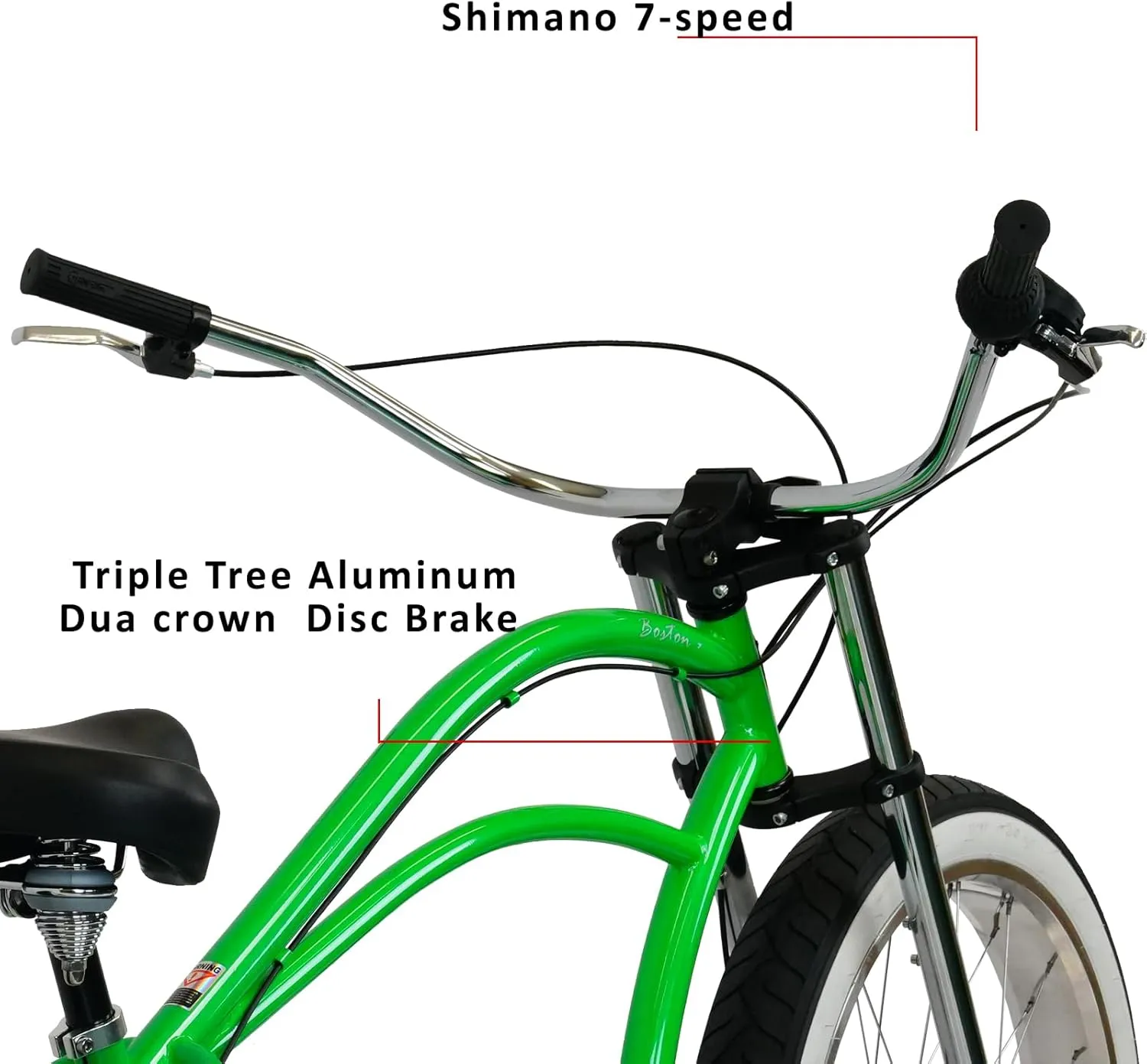 MICARGI 26" 7/GT7/3I DS Speed Bicycles Boston Chopper-Style Stretch Cruiser Bikes, Hi-Ten Steel Frame for Adult Women Men,Multiple Colors