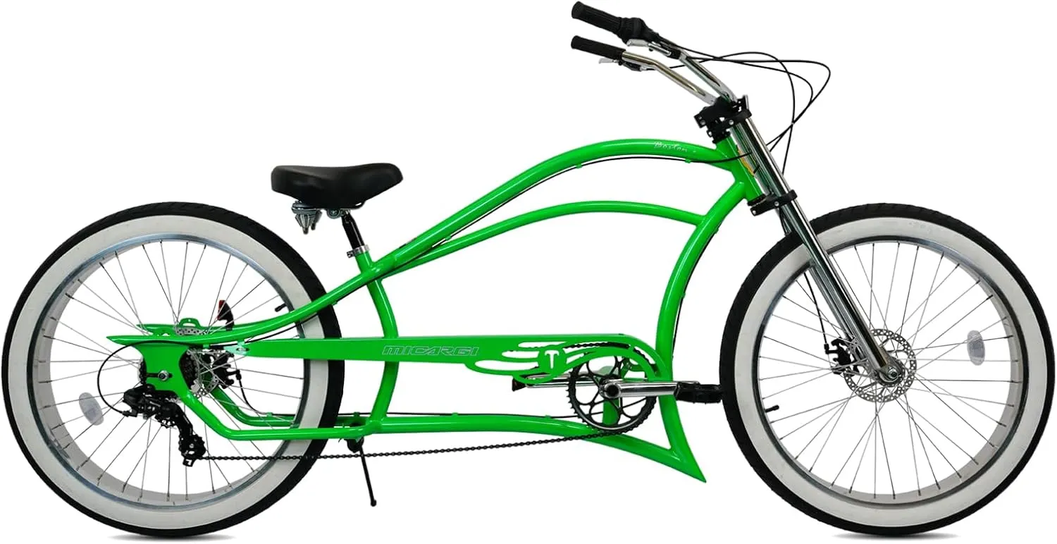 MICARGI 26" 7/GT7/3I DS Speed Bicycles Boston Chopper-Style Stretch Cruiser Bikes, Hi-Ten Steel Frame for Adult Women Men,Multiple Colors