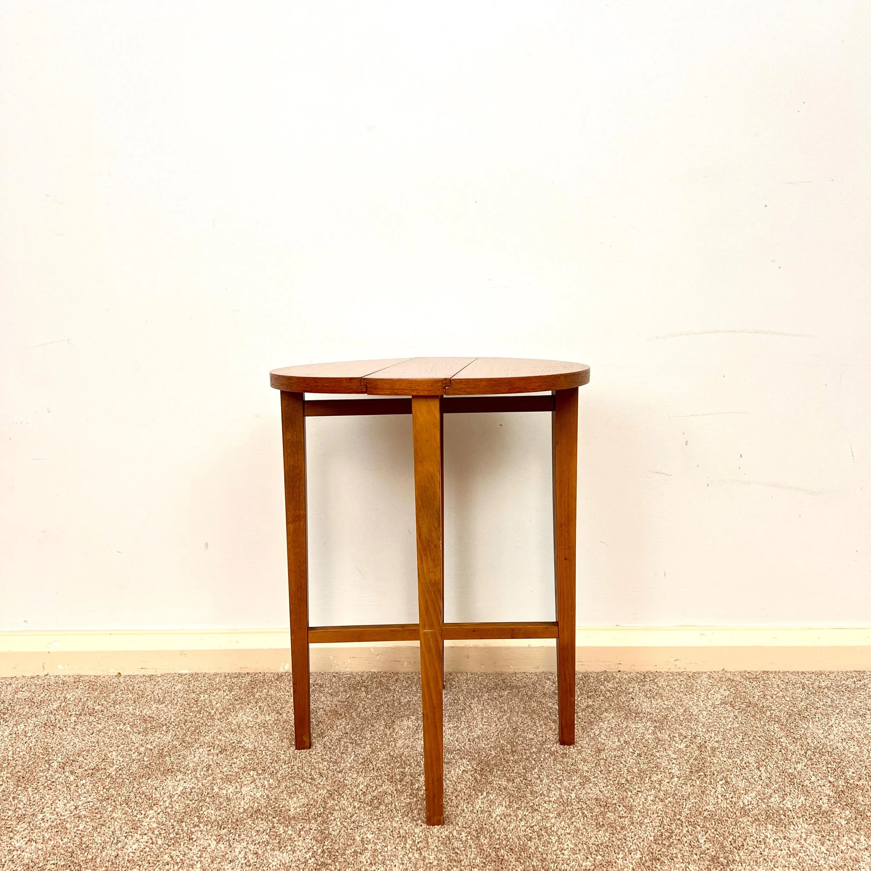 Midcentury Teak Folding Small Side Bedside Table, Vintage Retro End Table, Danish Style