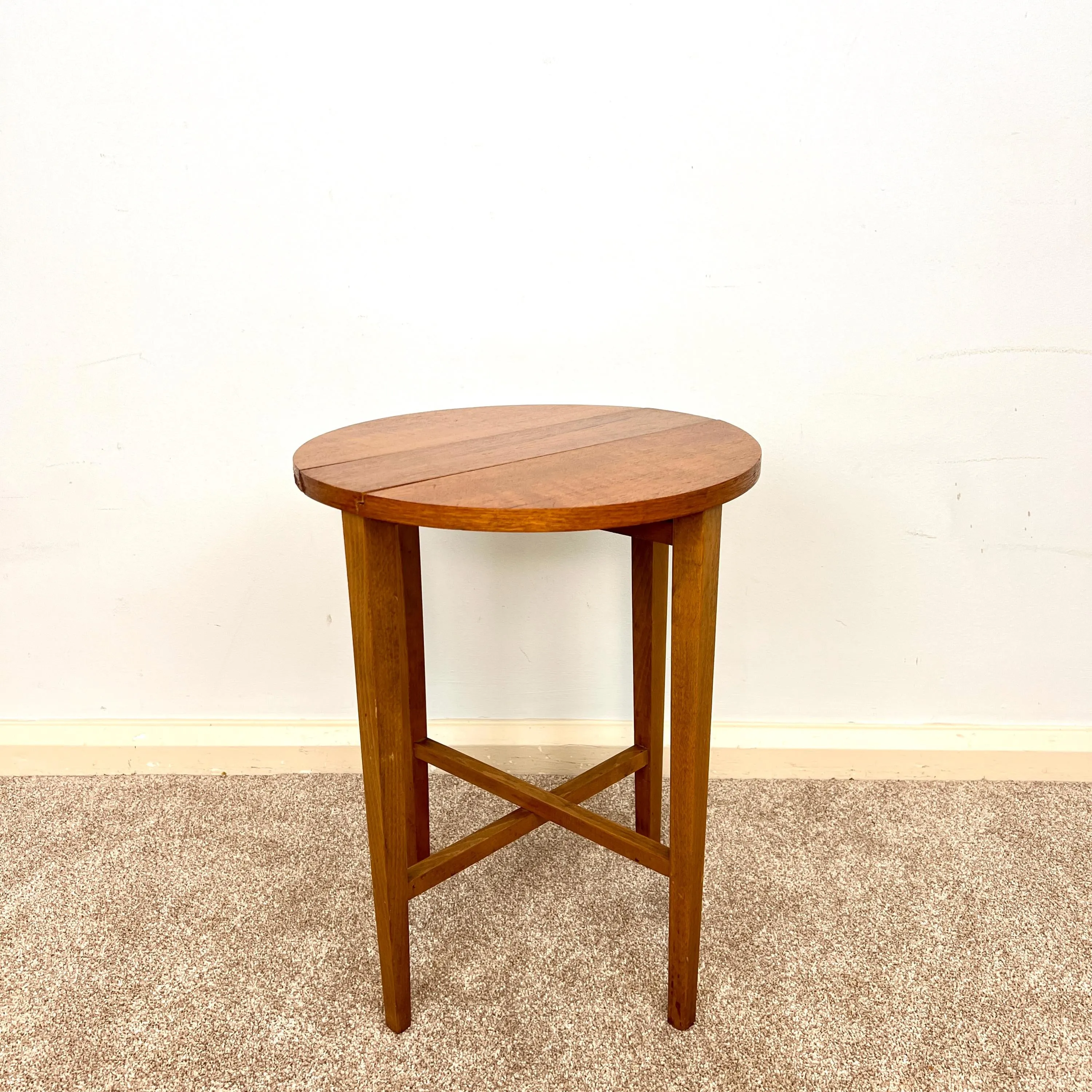 Midcentury Teak Folding Small Side Bedside Table, Vintage Retro End Table, Danish Style