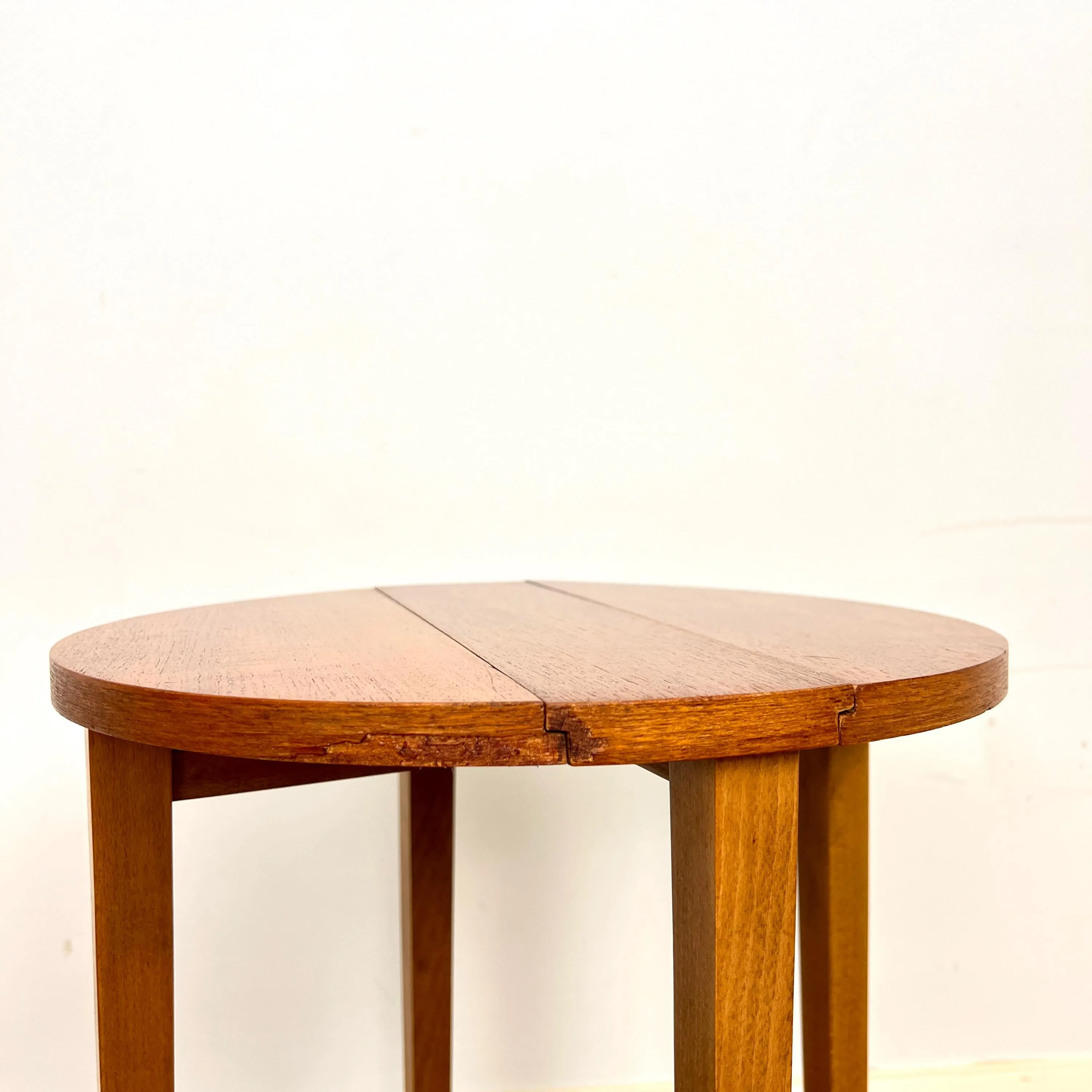 Midcentury Teak Folding Small Side Bedside Table, Vintage Retro End Table, Danish Style