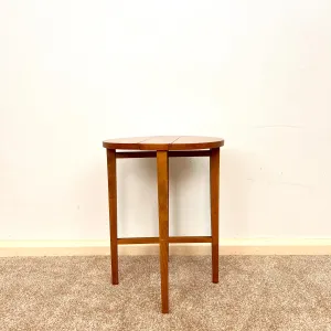 Midcentury Teak Folding Small Side Bedside Table, Vintage Retro End Table, Danish Style