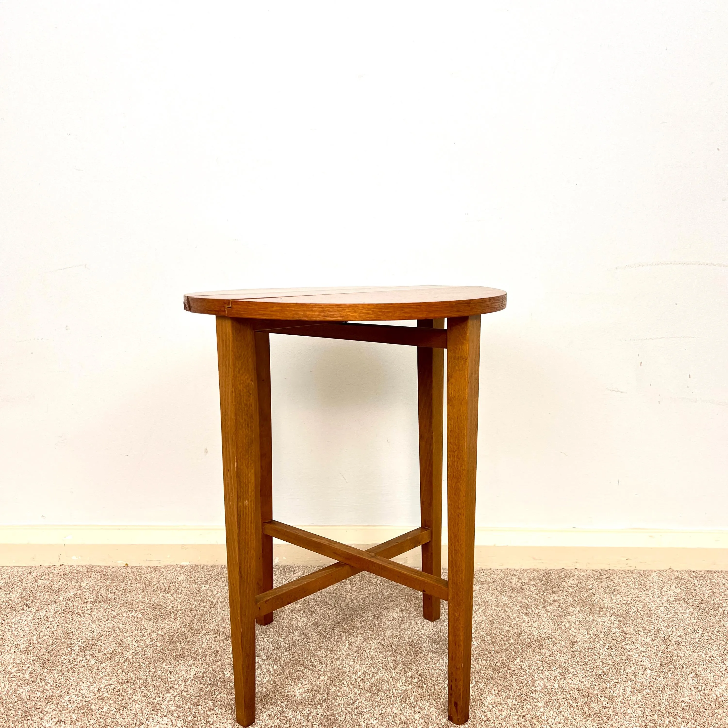 Midcentury Teak Folding Small Side Bedside Table, Vintage Retro End Table, Danish Style