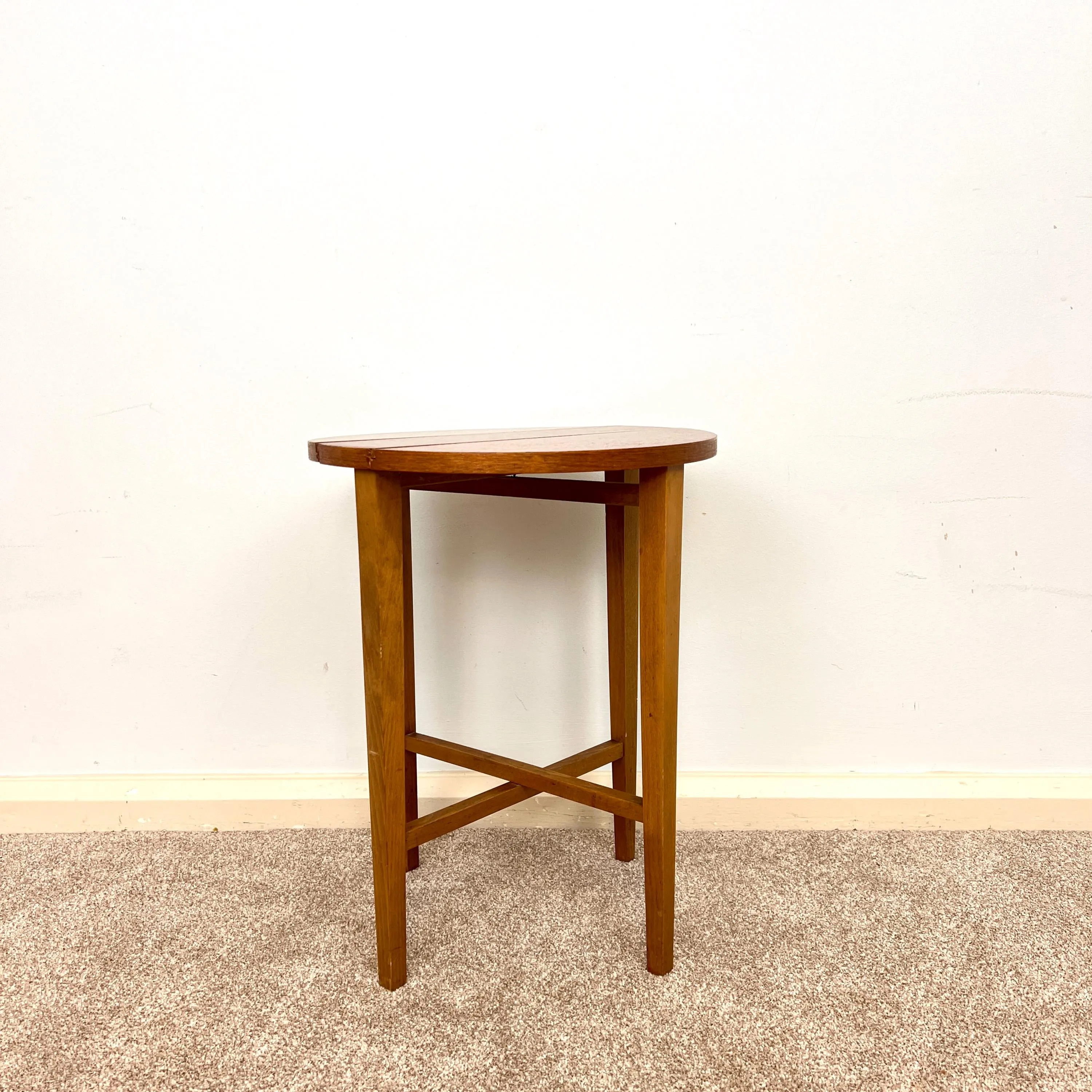 Midcentury Teak Folding Small Side Bedside Table, Vintage Retro End Table, Danish Style