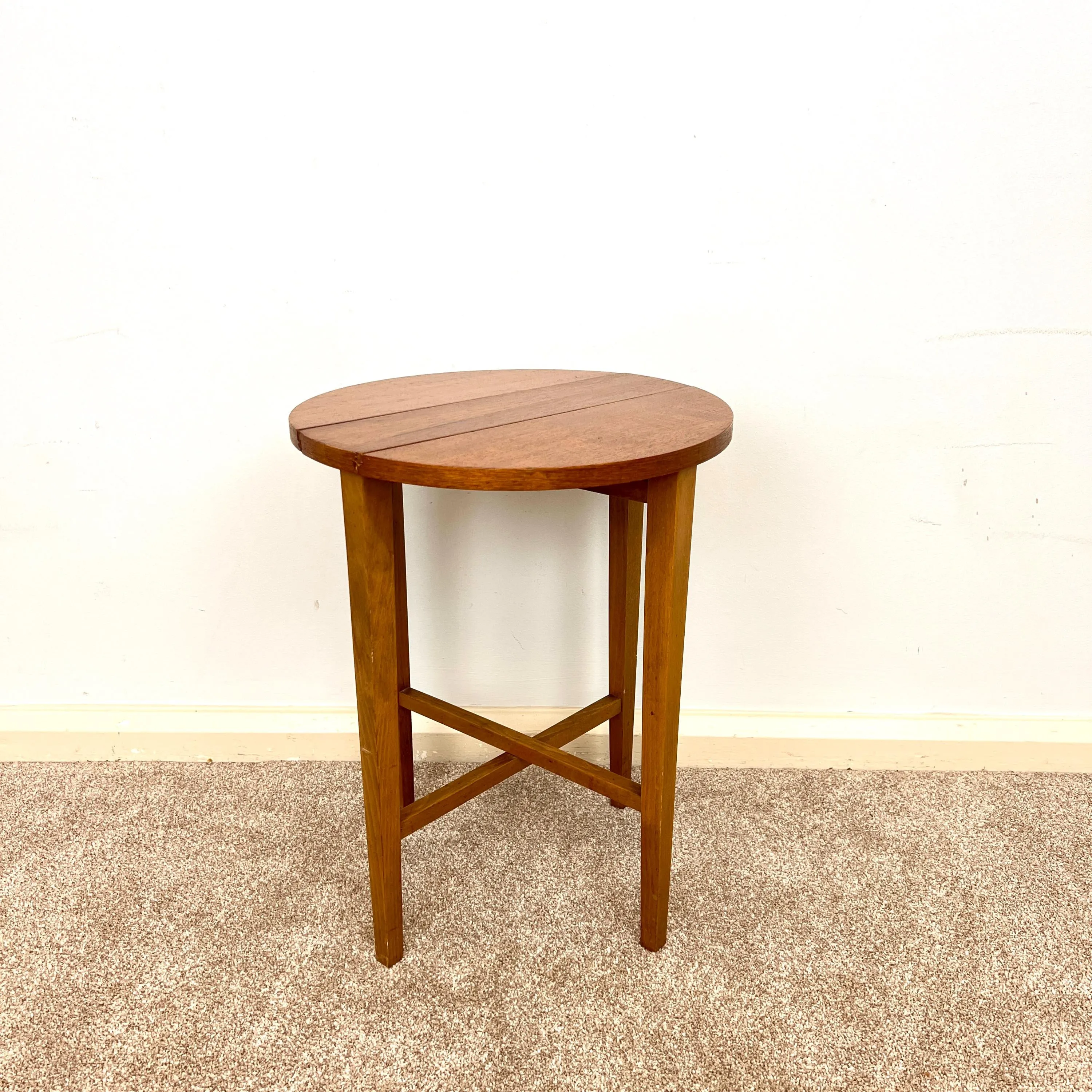 Midcentury Teak Folding Small Side Bedside Table, Vintage Retro End Table, Danish Style