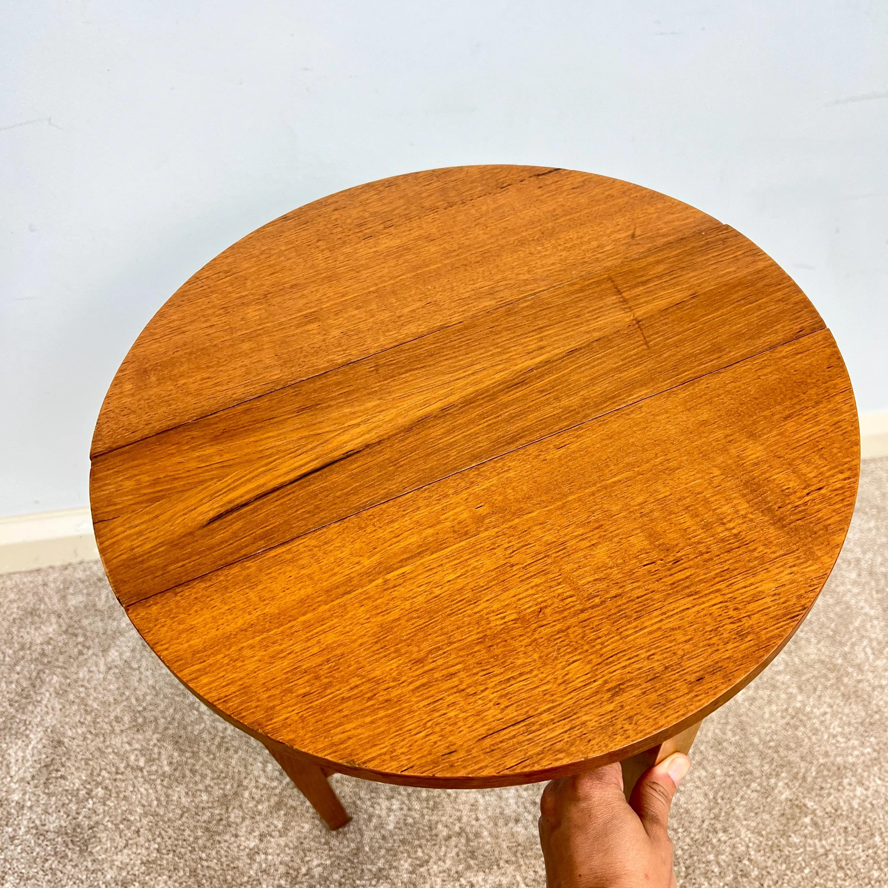 Midcentury Teak Folding Small Side Bedside Table, Vintage Retro End Table, Danish Style