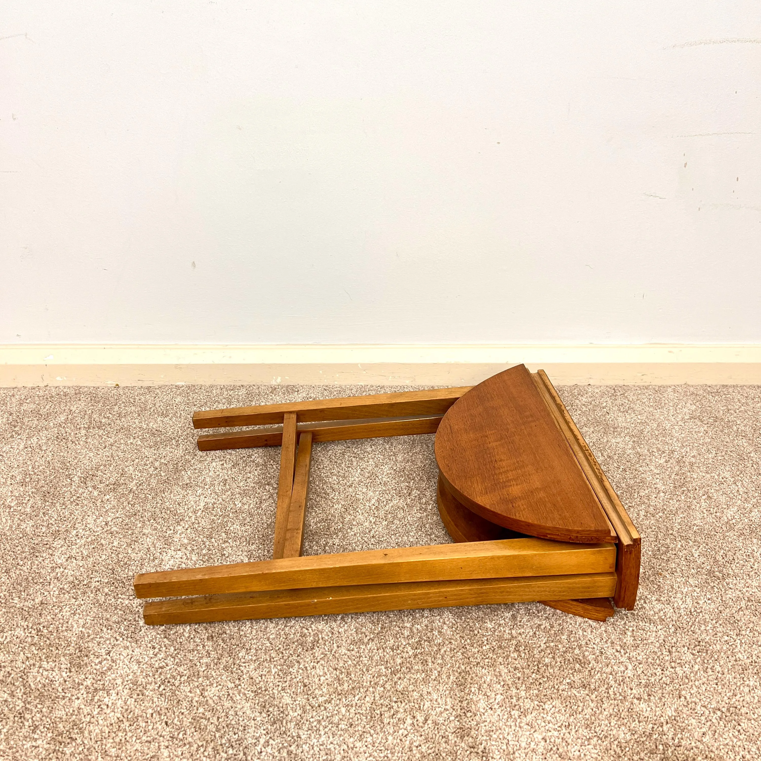 Midcentury Teak Folding Small Side Bedside Table, Vintage Retro End Table, Danish Style
