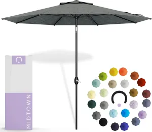 Midtown Umbrellas 10-Year-No-Fade - 10 Ft - UV Proof Greige Polyester Fabric - Umbrella Outdoor Patio, Aluminum Frame Large Patio Umbrella for Garden, Pool & Deck - Black Pole