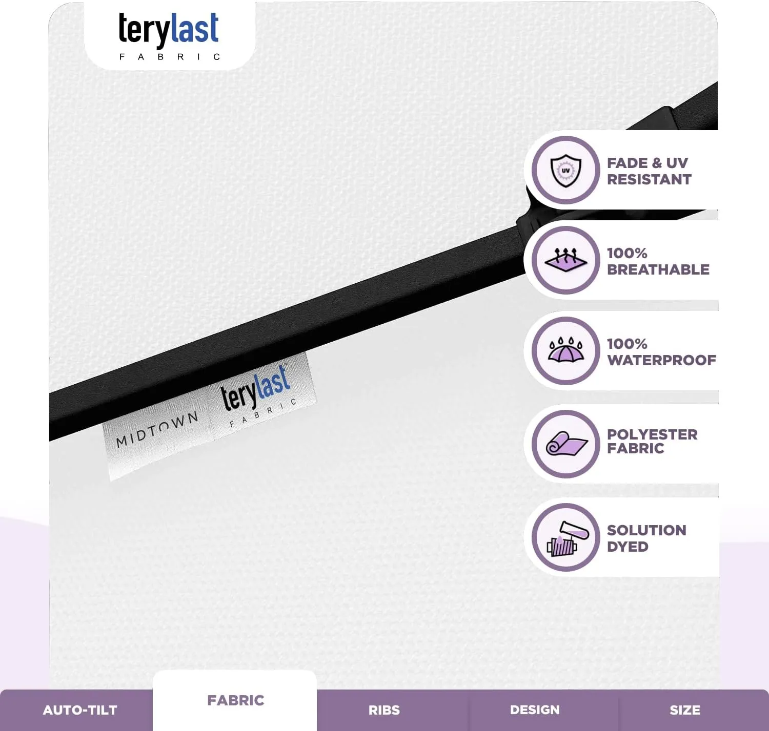 Midtown Umbrellas The Lean Outdoor Umbrella With Terylast Polyester Fabric - 8 Ribs Aluminum Frame Patio Umbrella With Zinc Alloy Crank Lift And Auto-Tilt System