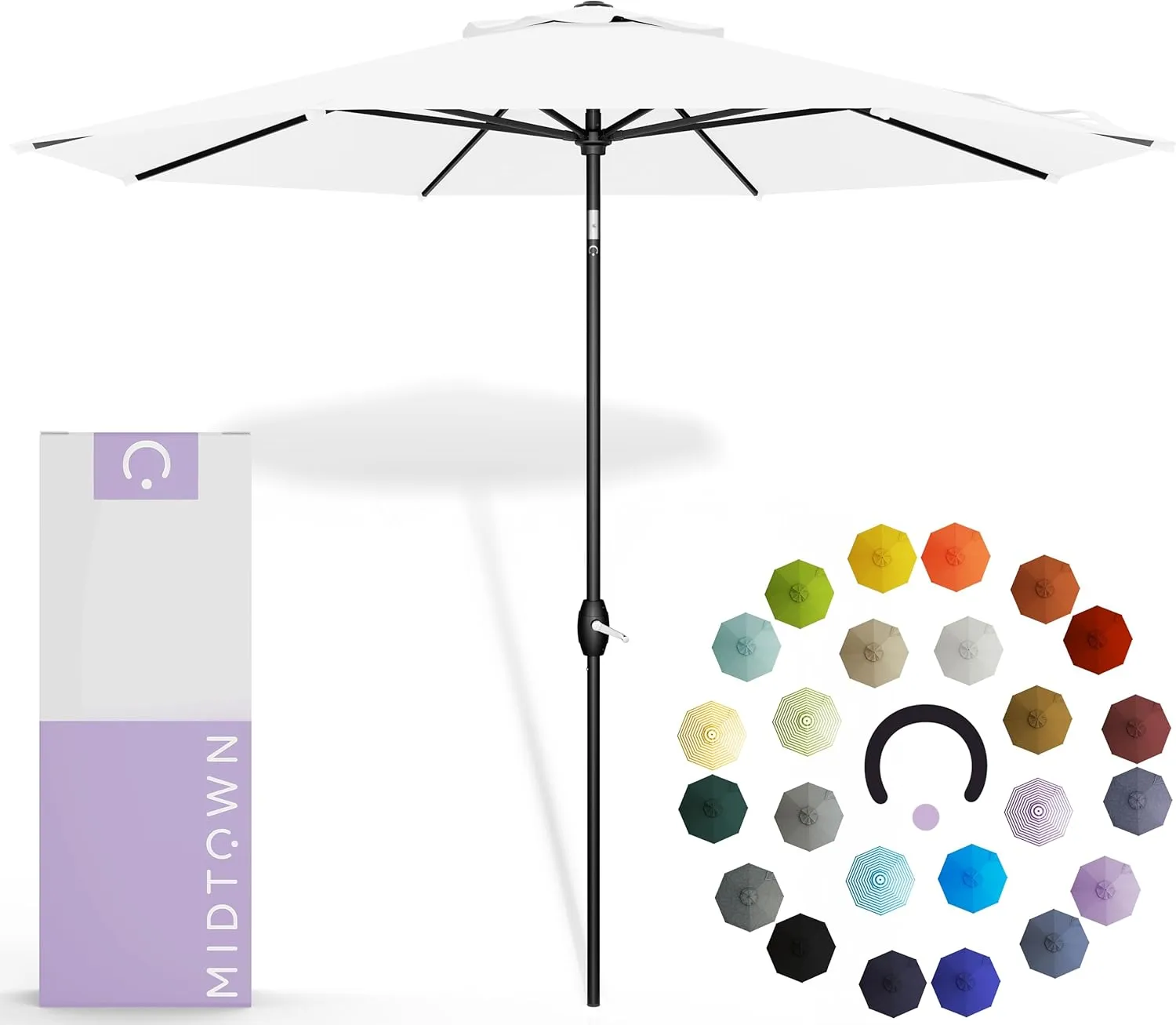 Midtown Umbrellas The Lean Outdoor Umbrella With Terylast Polyester Fabric - 8 Ribs Aluminum Frame Patio Umbrella With Zinc Alloy Crank Lift And Auto-Tilt System