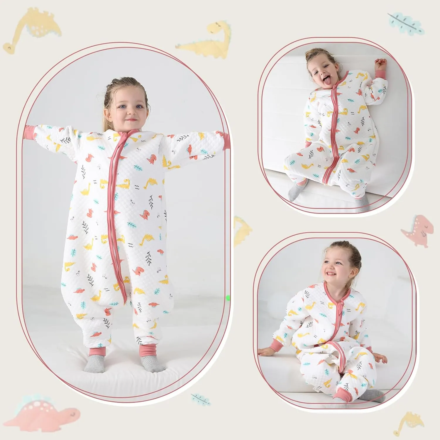 Miipat Toddler Sleep Sack with Feet 1.5 TOG Sleeping Bag Long Sleeves Unisex Dinosaur Wearable Blanket for Early Walkers 1-5T