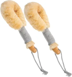 Mikinona 2pcs Long Handle Exfoliating Brush for Body Natural Sisal Bath Dry Skin Scrubber for Gentle Cleansing Massage Skin with Straps