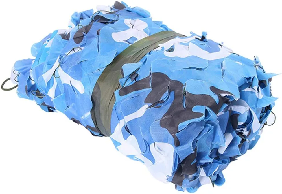 Military Camo Netting Woodland Desert Camouflage Net UV Resistant Greenhouse Plant Shade Netting for Hunting Camping Hiding - Blue