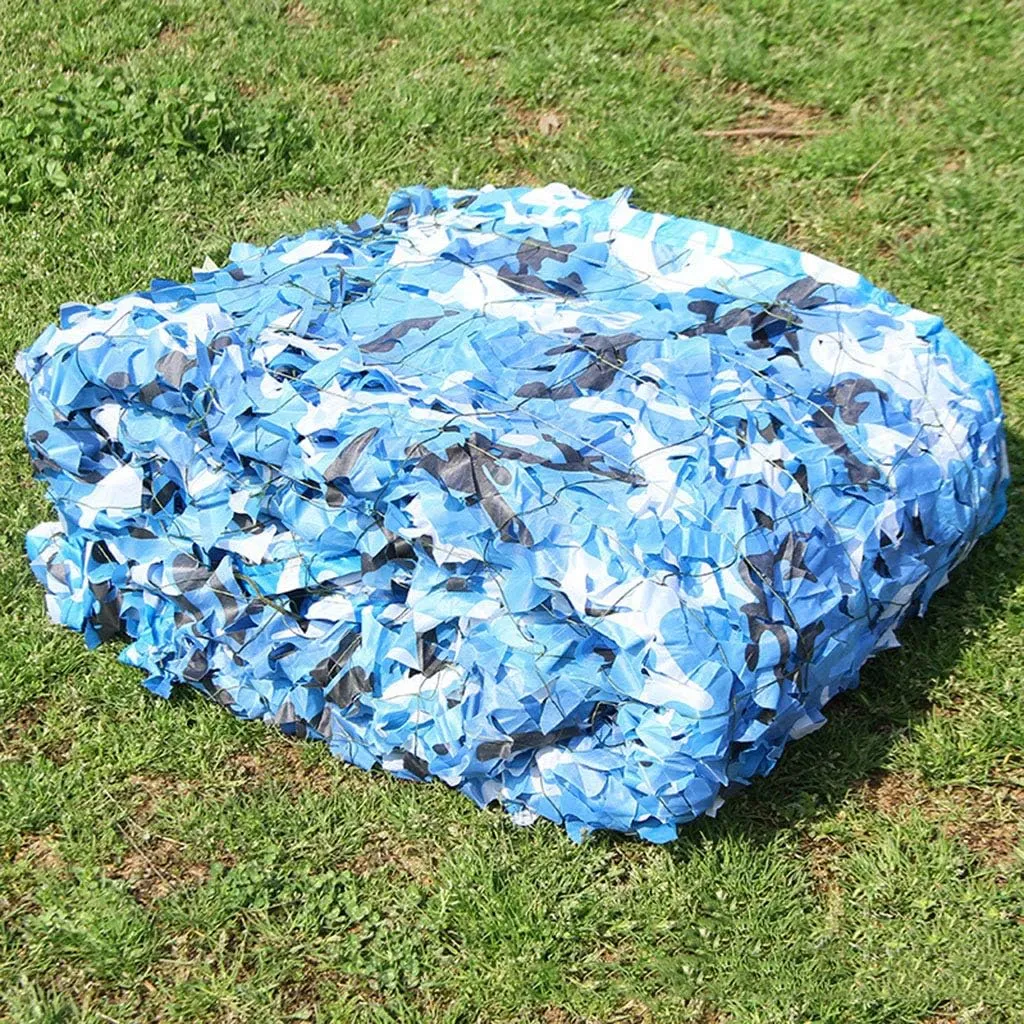 Military Camo Netting Woodland Desert Camouflage Net UV Resistant Greenhouse Plant Shade Netting for Hunting Camping Hiding - Blue